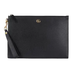 Gucci GG Marmont Leather Clutch with Gold Logo for Men in Black