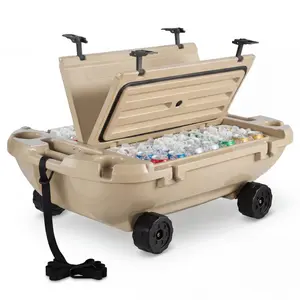 VEVOR Floating Cooler, 40 QT Floating Ice Chest with Dry Storage, Wheels Tow Rope, Premium LLDPE Amphibious Drink Cooler for Water Land, Stable Cruiser on Lake, River, Pool, Beach, Kayak, Apricot