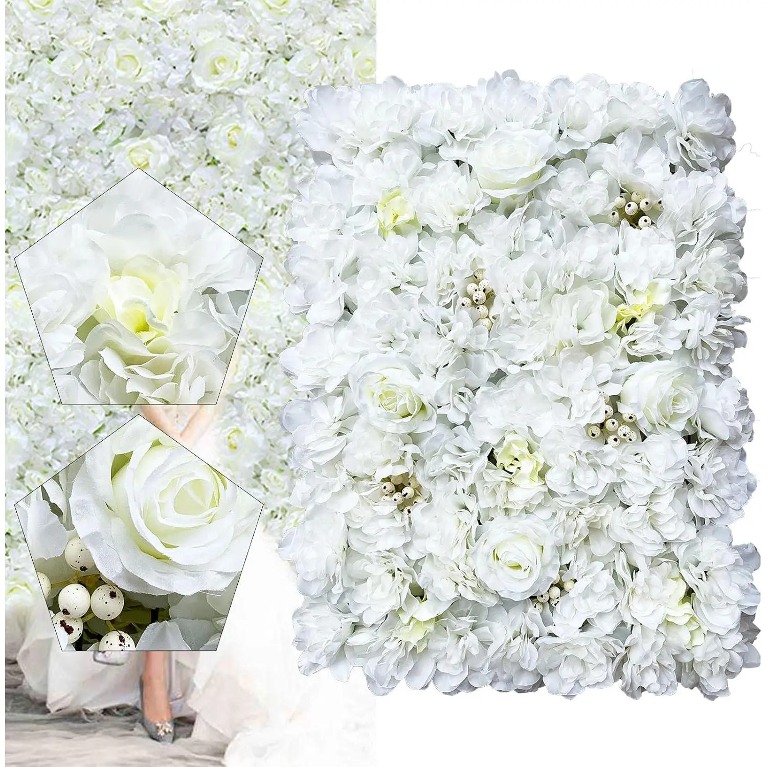 12 PCS White Flower Wall Panels for Wedding Party, 24" x 16" Artifical Flower Wall Backdrop Panels 3D Silk Elegant Floral Wall Decor Set for Celebrations, Home Party & Wedding Decorative Fruit Plants Ornaments Decorations Supplies Garden Decorations