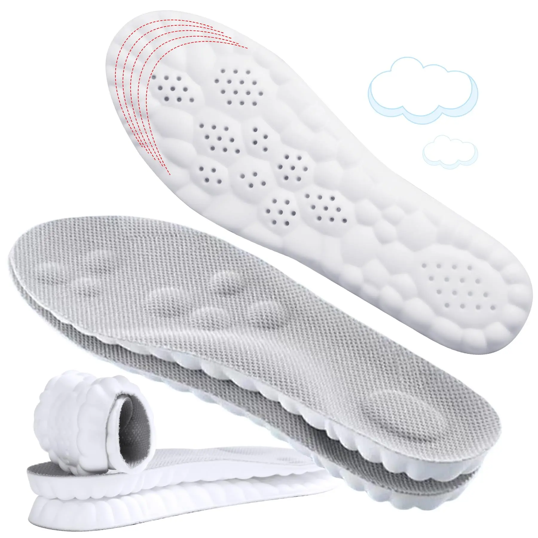 4D Cloud Technology Super Soft Comfort Insoles - U-Shape Memory Foam, Cloud Feeling, Sports Memory Foam (Gray)