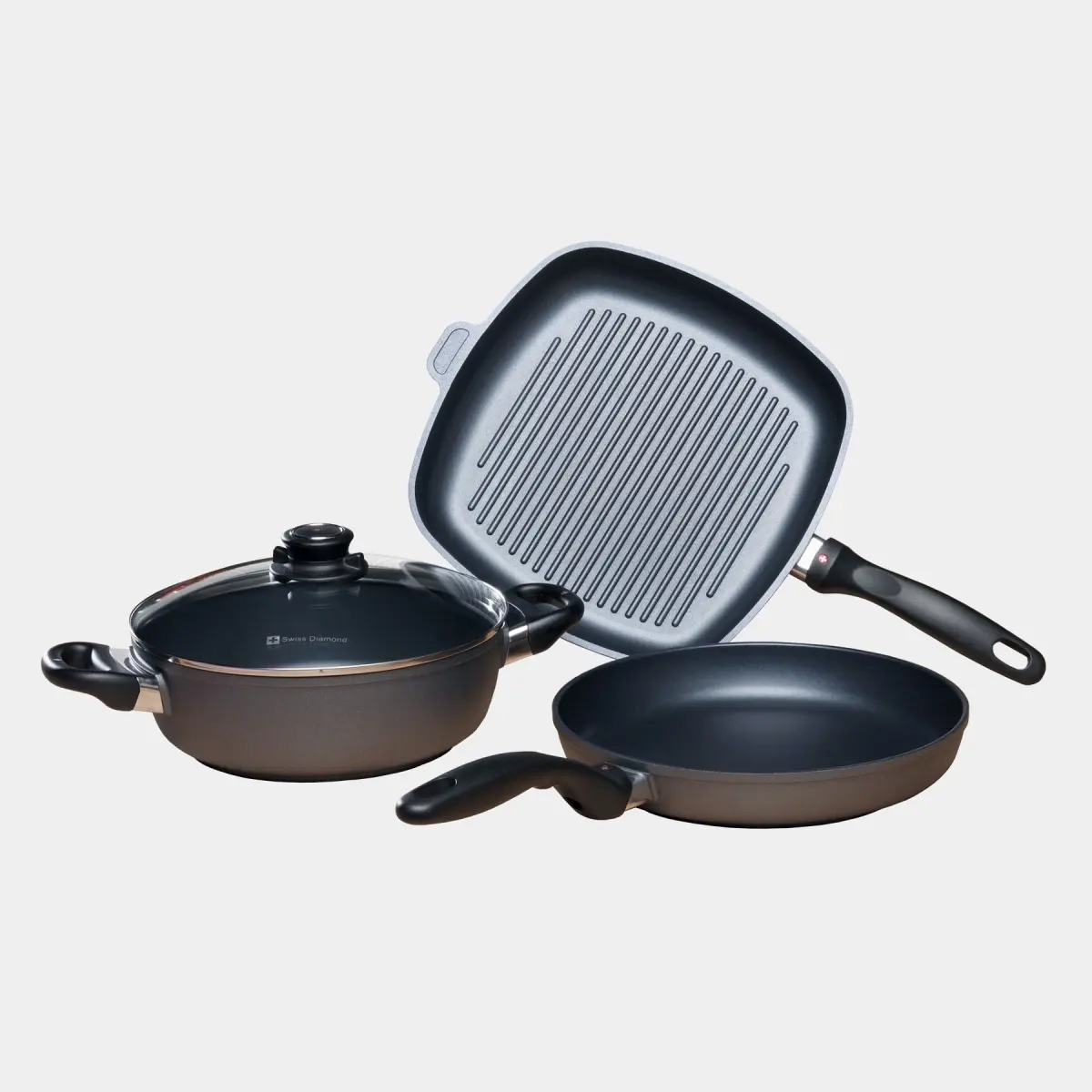 Swiss Diamond 604i 4-Piece Nonstick Induction Cookware Set - Square Fry Pan with Lid, Compatible with 6426i, 63281i, 6824iC, Oven-Safe