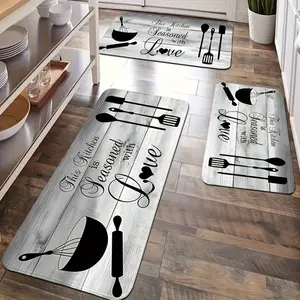 1/2/3pcs Farmhouse Kitchen Mat Wood Grain Kitchenware Decoration Durable Non-slip Soft Mat Thickened Carpet-Flannel Floor Mats