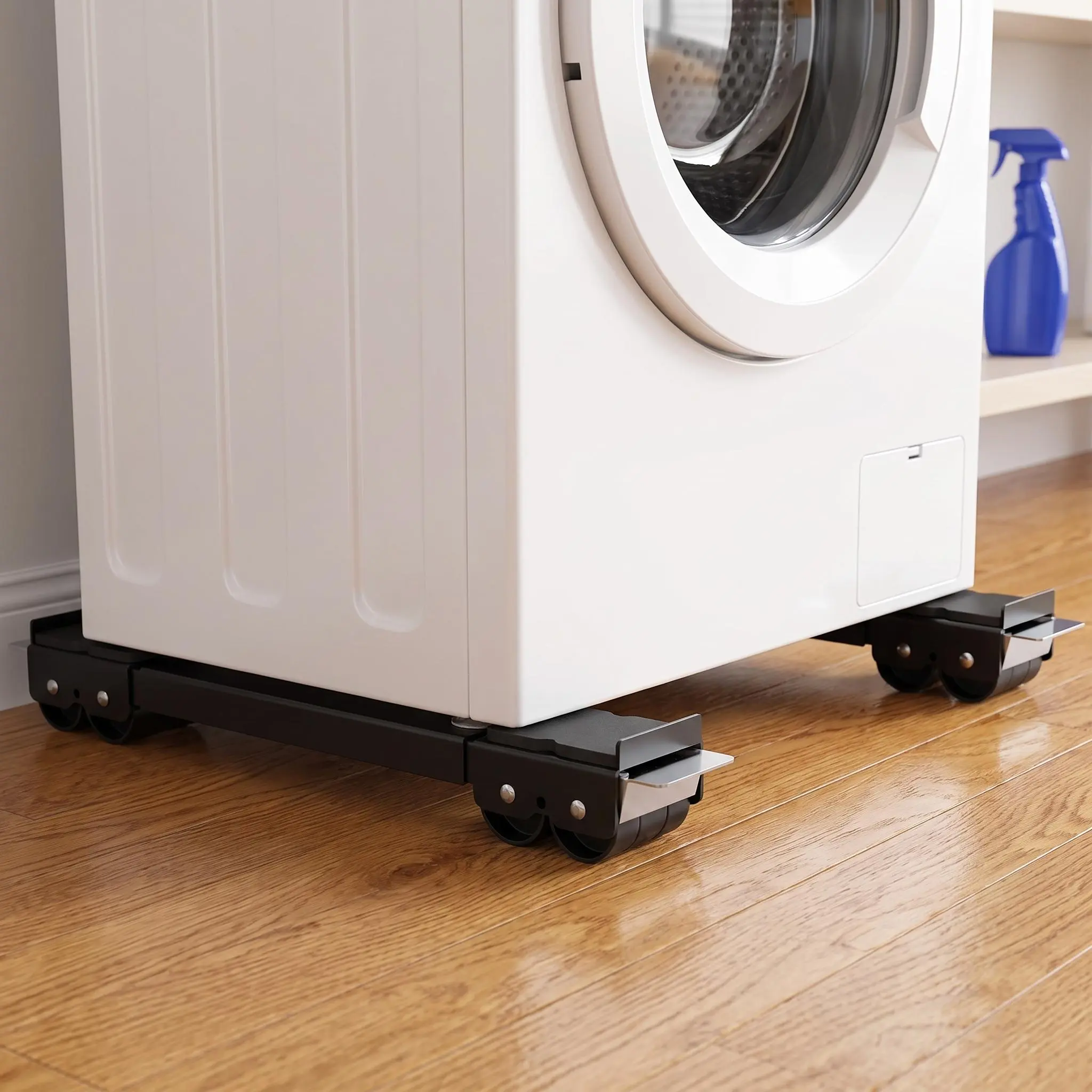 【Summer Sale Deals】Adjustable Telescopic Heavy Duty Metal Frame Appliance Moving Dolly 2-Pack, Lockable Wheels Roller Stand for Washer Dryer, Low Profile 4cm Height, Heavy Load Fit for 44.6-70cm Appliances