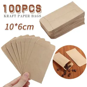 100 Pack 6x10cm Kraft Paper Seed Bags, Self-Adhesive Storage Pouches for Rice, Corn, Wheat, Rapeseed, Breeding Kits