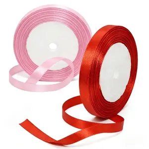 2-Roll Set Red & Pink Satin Ribbon - 47.3 Meters Total 0.39 inch Wide Fabric Ribbon for Romantic Gift Wrapping & Jewelry Display Packaging, Wedding Bouquets, Festive Christmas & Holiday Crafts, Floral Arrangements, Scrapbook Materials