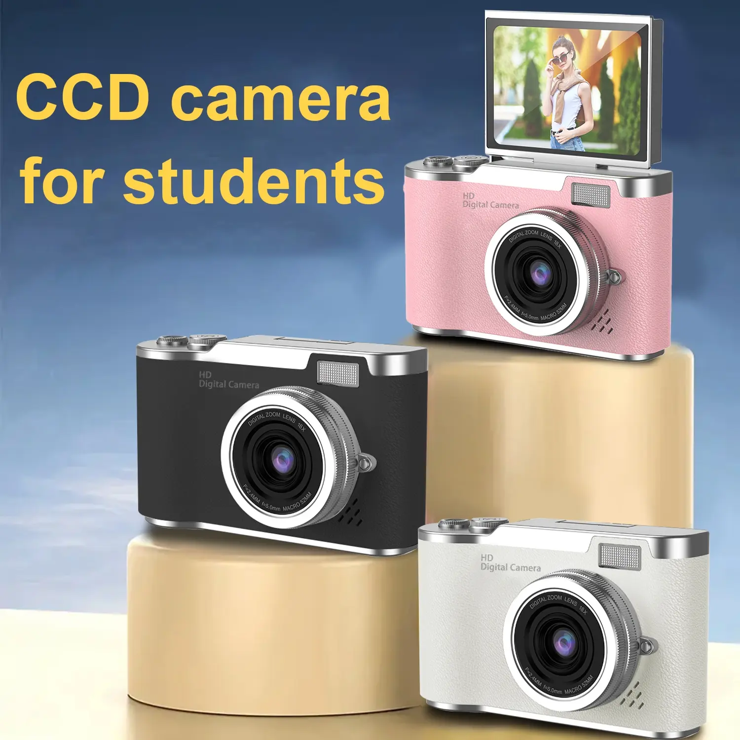 Foldable Screen Student Digital Camera, 48mp Compact 8x Zoom, 180