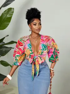 Women's Plus Size Fashion Floral Print Shirt Blouse, Casual Style, Comfortable Fit, Fitted, Perfect for Daily Wear, Trendy Women's Clothing