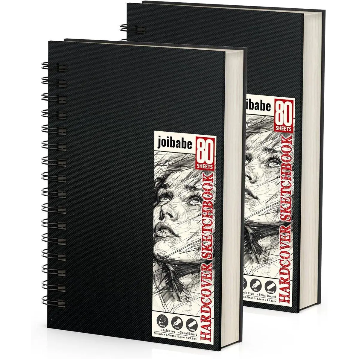 5.5" x 8.5" Sketch Book ，2 Pack 80-Sheets (68lb/100gsm)，Double-Sided Hardbound Sketchbook, Spiral Bound,Acid Free Paper Painting Drawing Writing Sketching Pad for Kids Adult Teens Girls Boys