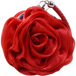 Rose-Shaped Satin Clutch Purse for Women – Soft Wristlet Handbag for Wedding & Party (by Buddy)