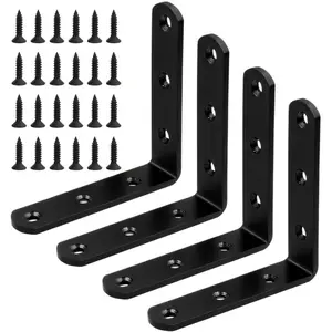 4 count Black Stainless Steel L Bracket 3 x 3 inch Metal Corner Brace Joint Heavy Duty Right Angle Brackets Fastener for , with Screw