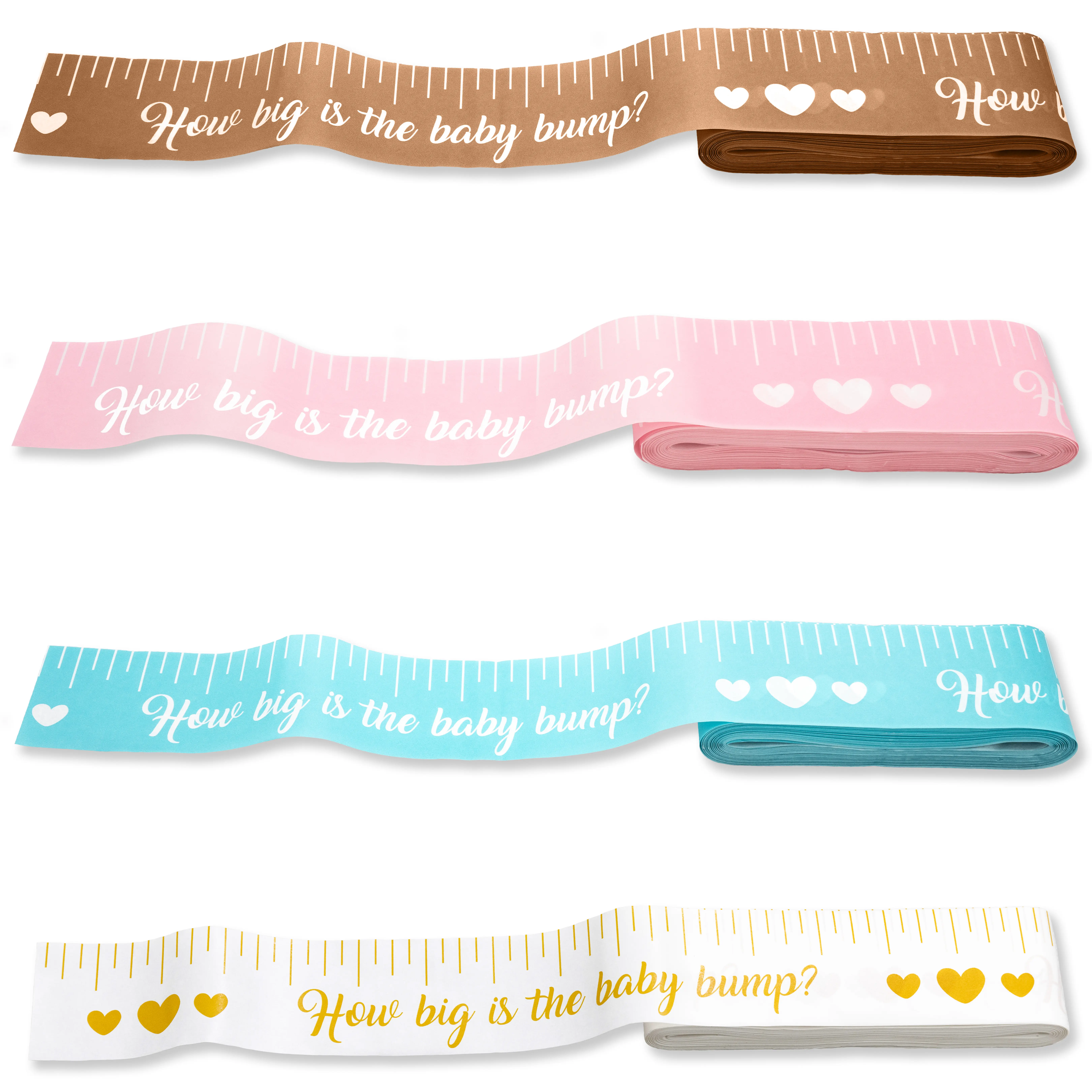 Party Hearty Tummy Measure Baby Shower Board Game - 2 Rolls (2 in x 150 ft), Easy Fun Activity, Pink, Blue, Kraft, Gold for Baby Shower Celebrations, Tummy Measure-Kraft