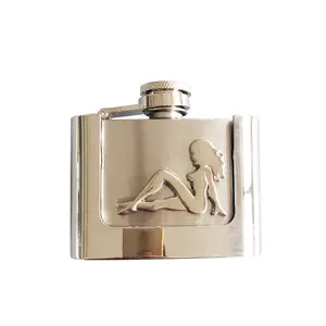 Truck Girl Mudflap Girl Two Ounce Stainless Steel Flask Belt Buckle Travel Portable Containers Zinc Alloy Heavy Metal CNC Diecast Bright Silver Plated 2oz Flask