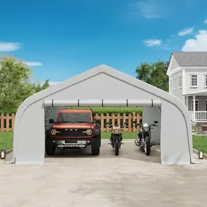 20 Ft. W X 20 Ft. D Arc-shaped Fabric Outdoor Carport, Portable Car Canopy Tent, Heavy Duty Uv Protected With Sidewalls & Roll-up Doors, Easy Installation For Car Boat Truck, Car Tent Outdoor Shelter