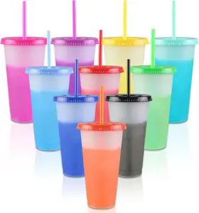 10pcs 24oz Color Changing Cups with Lids and Straws, Color Changing Tumbler, Reusable Cups with Lids in Multicolors Perfect for Cold Drinks, Cold Coffee, Smoothie etc