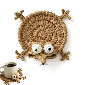 Cute Squirrel Shaped Coasters With Anti Slip Properties, Fun Crochet And Woven Coasters For Stress Relief, Cute Office Desk Accessories, Heat Resistance, Durability, And Environmental Friendliness