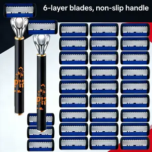 Men's Manual Safety Razor, 6 Layer Blades, Home Travel Hair Removal Tool, Classic Shaving Knife, Valentine's Day Christmas Gift