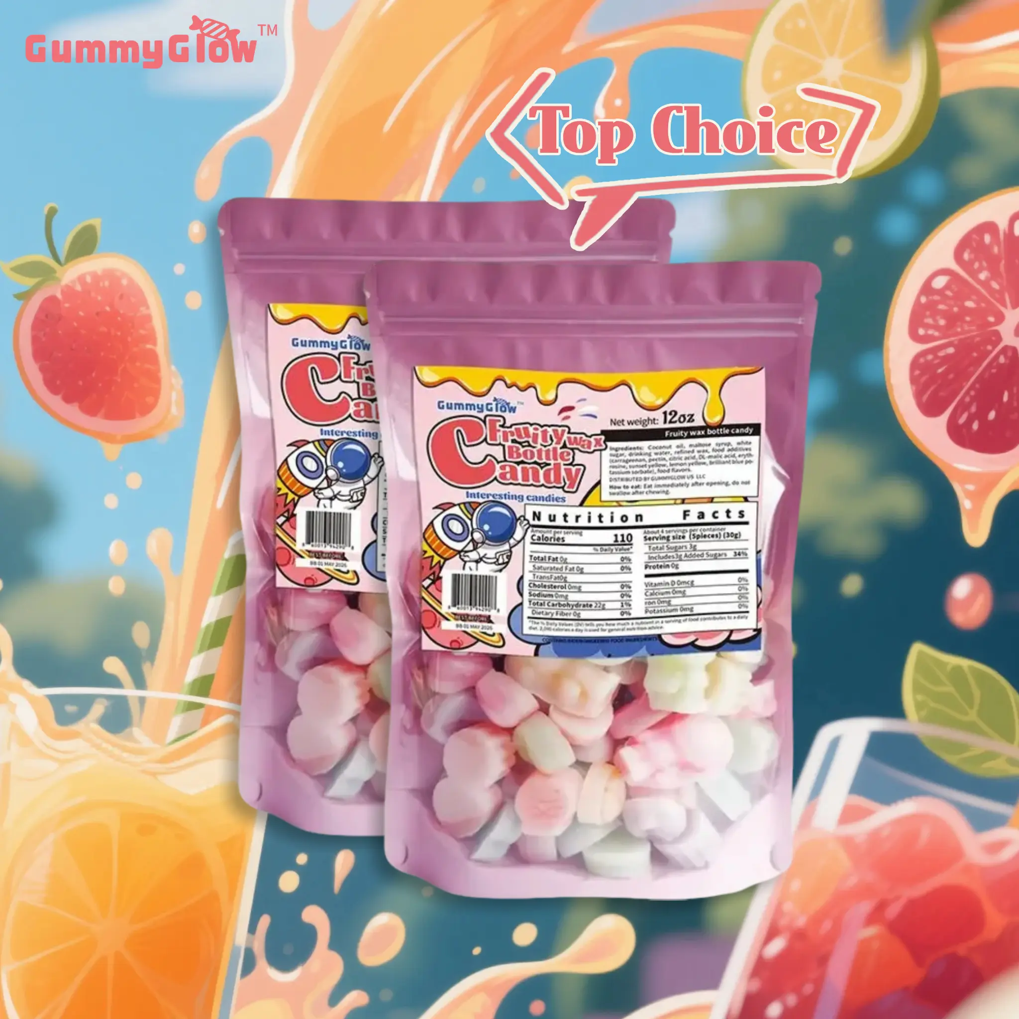 GummyGlow Wax Bottle Candy 2 pcs, Jelly Filled Variety Flavor viral candy,Old-School Mini Drinks Snack Candy,Various styles,Suitable for Chewing, Playing Games, and Gatherings, Retro Party Treats ASMR#DealsForYouDays