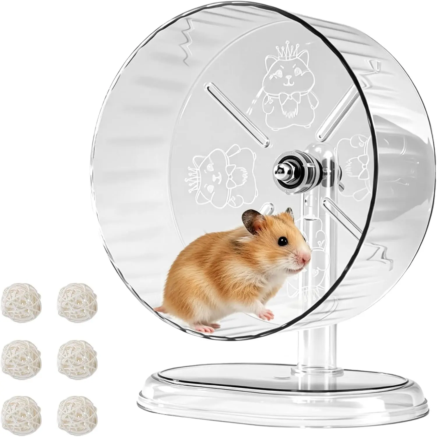 Silent Hamster Exercise Wheel,8.3 Inch Quiet Spinner Hamster Running Wheel,Silent Wheels with Anti-Skid & Adjustable Stand for Mice, or Other Small Pets,Transparent