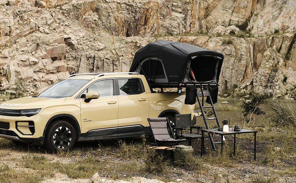 Rooftop Tent, Hard Shell & Waterproof & UV-Resistant & Full Circle LED Strip, Pop Up 2 -3 Person, for Truck, Jeep, SUV Van, Trailer Camping