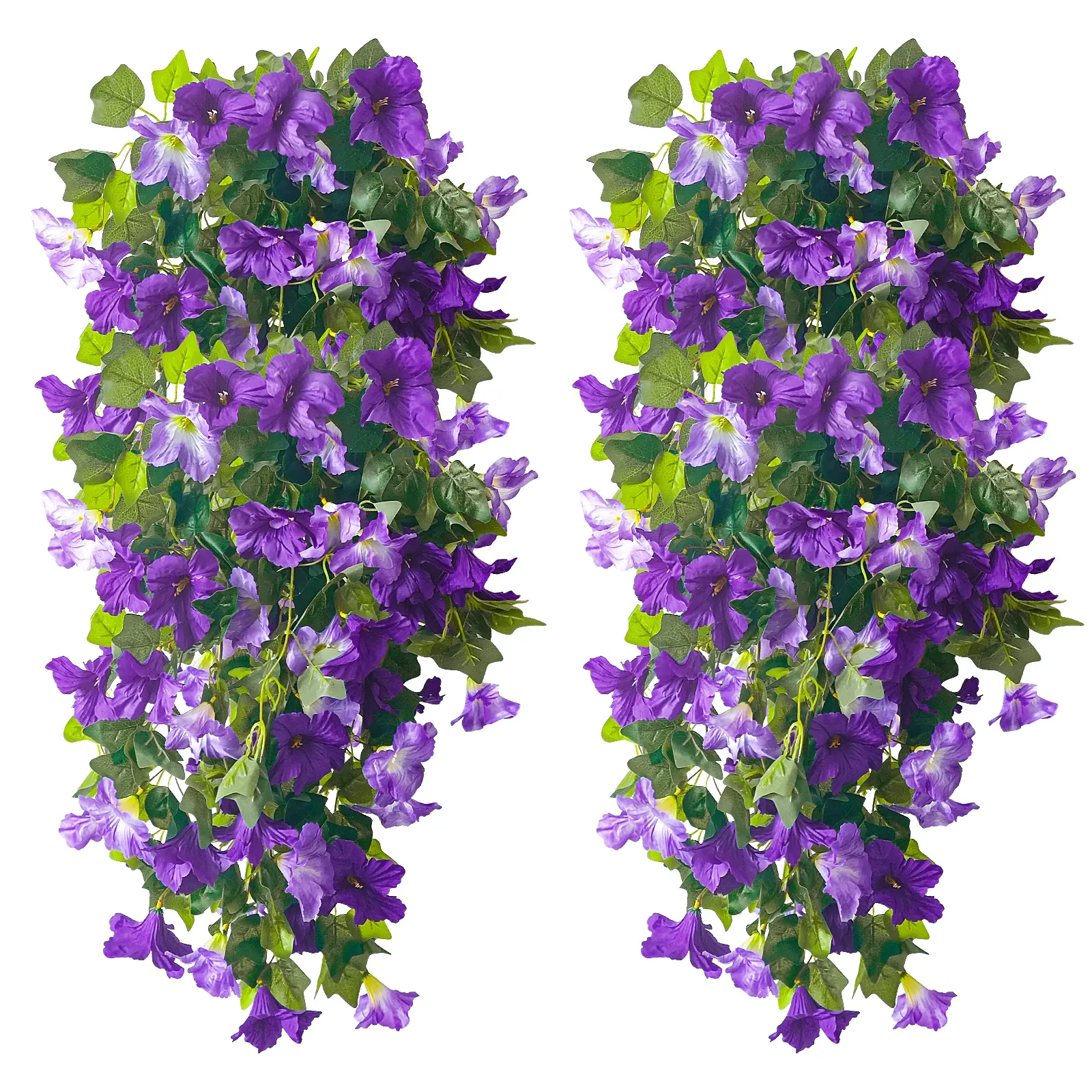 2Pcs UV Protected Artificial Silk Flowers Outdoor Potted Plant Realistic Faux Morning Glory Look Real Fade-Resistant Fake Plants for Home Garden Balcony Yard Porch Decor Purple White