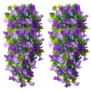 2Pcs UV Protected Artificial Silk Flowers Outdoor Potted Plant Realistic Faux Morning Glory Look Real Fade-Resistant Fake Plants for Home Garden Balcony Yard Porch Decor Purple White