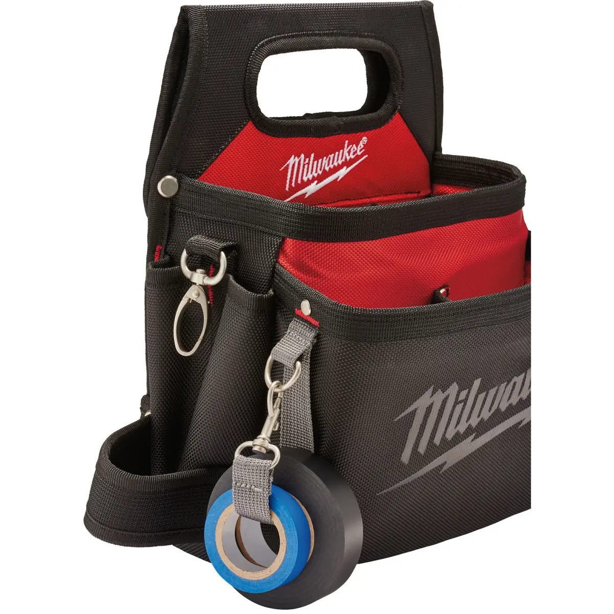 Milwaukee Electricians' 1680D Nylon Tool Storage Bag, Puncture-Resistant Work Pouch with 15 Pockets, Carry Handle & Tape Clip, Nylon Tool Bag, Tape Measure Clip, Rivets, Multiple Pockets, Integrated Carry Handle
