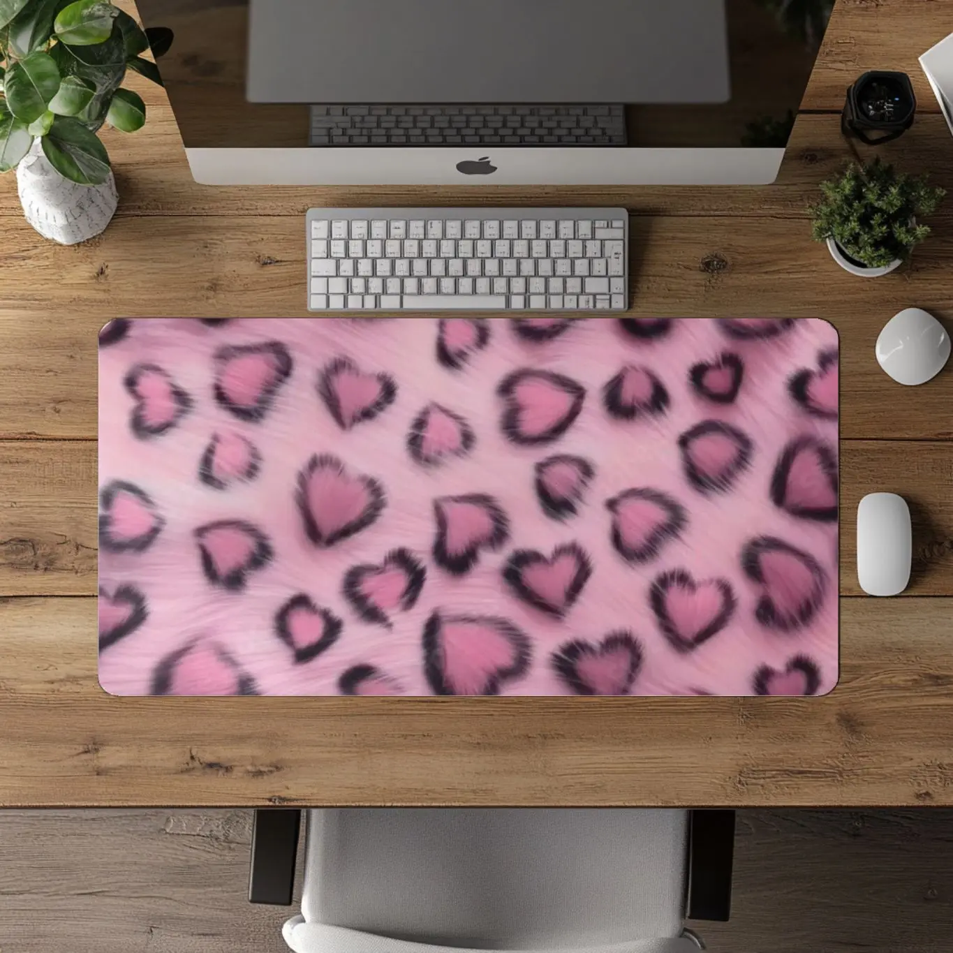 Faux Fur Leopard Desk Mat, Pink Mousepad, Cheetah Room Decor, Animal Print Desk Mat, Leopard Aesthetic, Cute Desk Accessory, Coquette Decor
