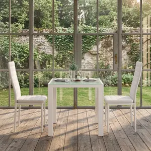 3 Piece Modern Dining Table Set With 2 PU Leather Chairs,Tempered Glass Tabletop Sturdy Iron Frame Ergonomic Wave Backrest Dining Furniture,Space Saving Square Dinner Table For Small Space Home Kitchen Living Room Apartment