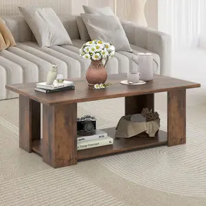 Large 41 Inch 2-tier Wooden Modern Coffee Table with Storage Shelf living room table