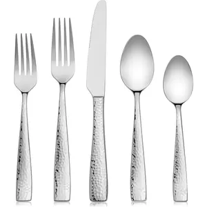40- Hammered Stainless Steel 18/10 Flatware Silverware Set, Service for 8 (40- Set)