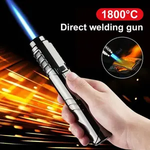 Butane Lighter Adjustable Jet High Temperature Flame Torch Lighter Windproof Butane Lighter Reinflatable Lighter Gift Box Packaging Gift For Family And Friends Kitchen Candle Outdoor Camping Barbecue (free Of Butane Gas) Bright Black