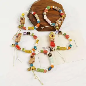 Jingdezhen Porcelain Cute Painted Bear Bracelet Edition Koi Spirit Guardian Ceramic Eco-friendly Beads Adorable Guardian Jewelry for Couples & Besties
