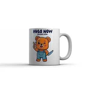 Hugs Now Violence Later Mug Funny Sarcastic Cute Bear Graphic Novelty Coffee Cup - 11oz Funny Coffee Mugs Ceramic Printed Drinkware Cup
