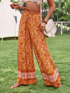 Women's Elegant Casual Vacation Floral Print Wide Leg Pants, Beach Pants, Spring Summer Style, Comfortable and Stylish