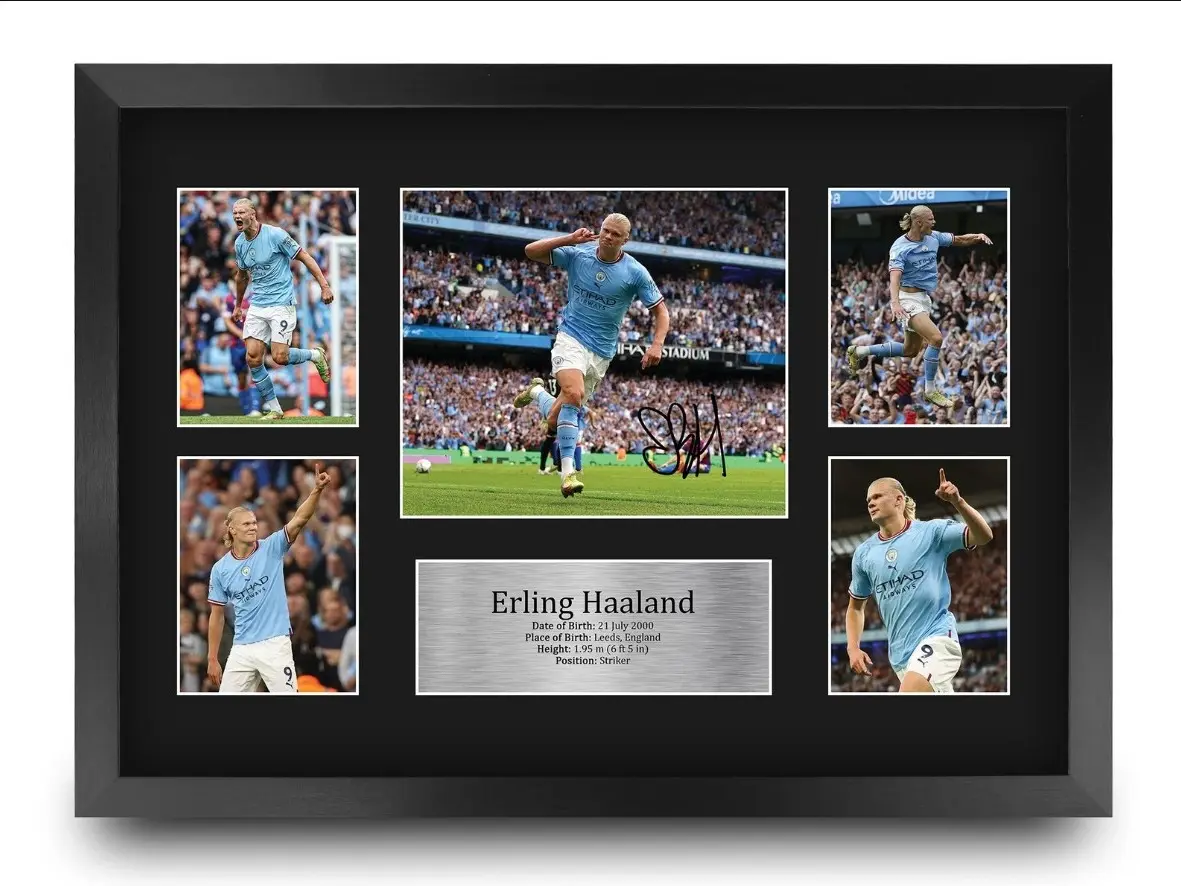 Erling Haaland Signed Man City Poster Soccer Wall Decor, Unframed National Team Sports Poster