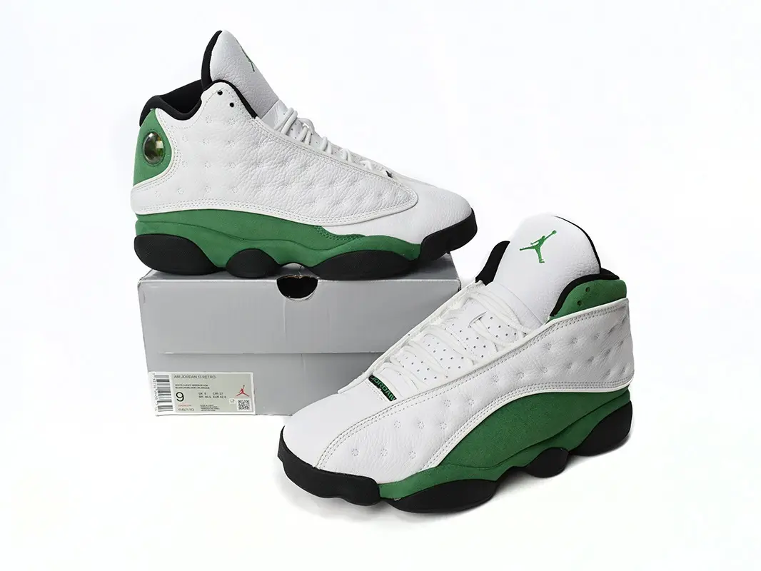 White Green Leather High Top Sneakers, Retro Basketball Shoes, Shock Absorbing Casual Athletic Footwear for Men Women