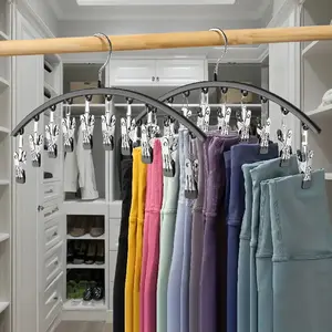 Space-Saving 10-Clip Pants Hanger Organizer for Bedroom & Bathroom, Durable Multi-Purpose Hook for Leggings, Jeans, Hats, Yoga Pants Hangers, Travel-Friendly Design Multifunctional Clothes Hanger