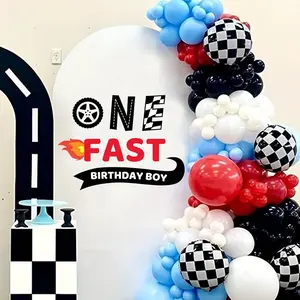Fast One Party Decal Sign,st Birthday Racing Decal for Balloon Arch,Race Car First Birthday Party Backdrop Sticker,Black and White Fast One Birthday Decal for Wall,Race Car Wall Decoration Signs