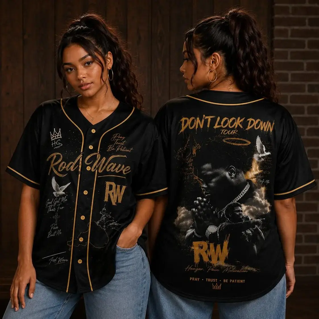 Rod Wave Don’t Look Down Tour Black Baseball Jersey, Hip Hop Concert Fan Shirt, Unisex Music Apparel, Gift for Rod Wave Fans