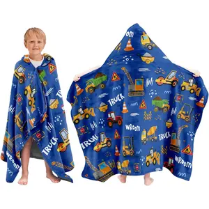 Truck Hooded Bath Towels for Kids, Truck Toddler Bath Beach Towel 30 x 50 in, Trucks Bathroom Pool Swim Towels for Kids, Cute Cartoon Trucks Car Boy Girls Baths Towels Wearable Wrap for Child