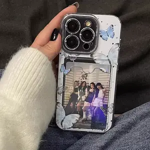 This exquisite blue butterfly transparent card holder phone case is compatible with iPhone 17/16/15/14/13/12/11/PRO/PROMAX/PLUS models. It is made of TPU material and is shockproof and drop-proof.