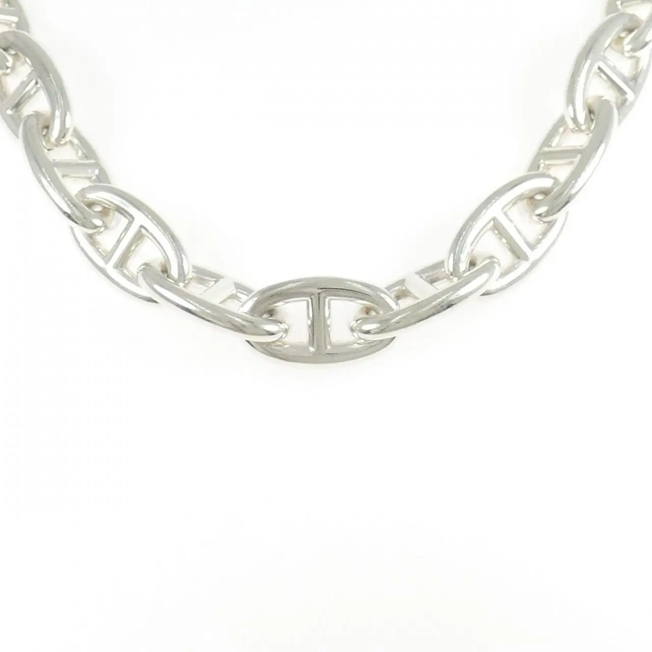 Pre-owned HERMÈS Sterling Silver 925 (Ag925) Small Leather Goods Hermes Chaine d’Ancre GM 925 Silver Necklace