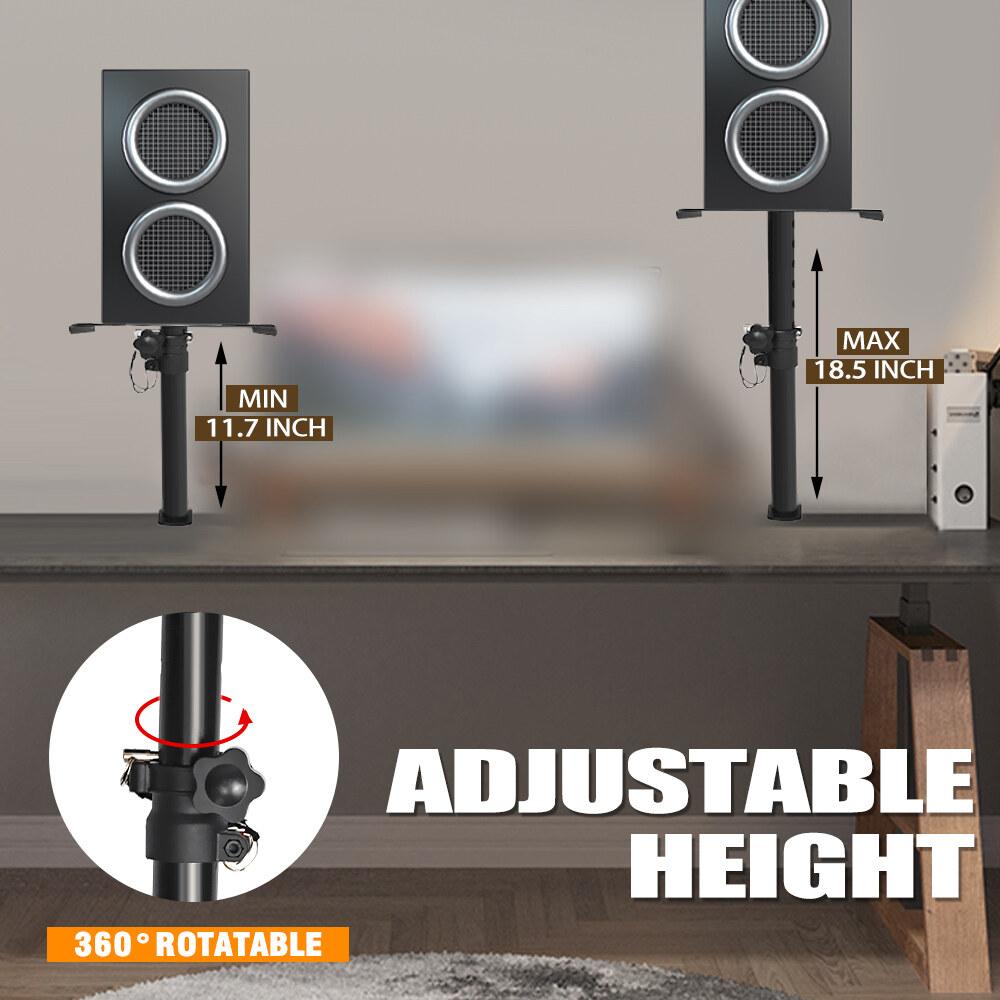 Studio Monitor Stands Pair Adjustable Height 11" to 18.5", Stage Speaker Stand Desktop with Safety Pin Clamp