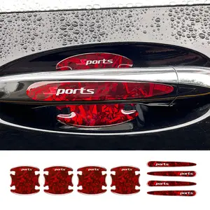 8PCS Carbon Fiber Car Door Handle Protectors, Carbon Fiber Anti Scratch Auto Door Bowl Handle Protective Guard Sticker, Waterproof 3D Vehicle Accessories, Universal for SUV, Truck, Sedan,to protect the car from collisions and scratches,Black,Red
