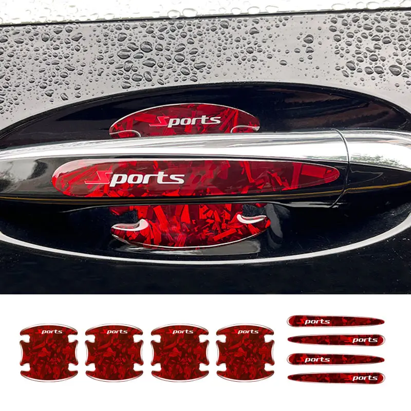 8PCS Carbon Fiber Car Door Handle Protector Sticker Set - Anti-Scratch, Waterproof Gloss, Dustproof, Fingerprint Protection, 3D Sturdy Guards, Smooth Tool-Free DIY Deco, Washable Luxury Car Stickers, Universal for SUV/Sedan, Black/Red Exterior Accessories