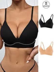 2 piece women's underwear supportive wireless bra set a must have for vacation travel adjustable wireless basic style knit comfortable and breathable