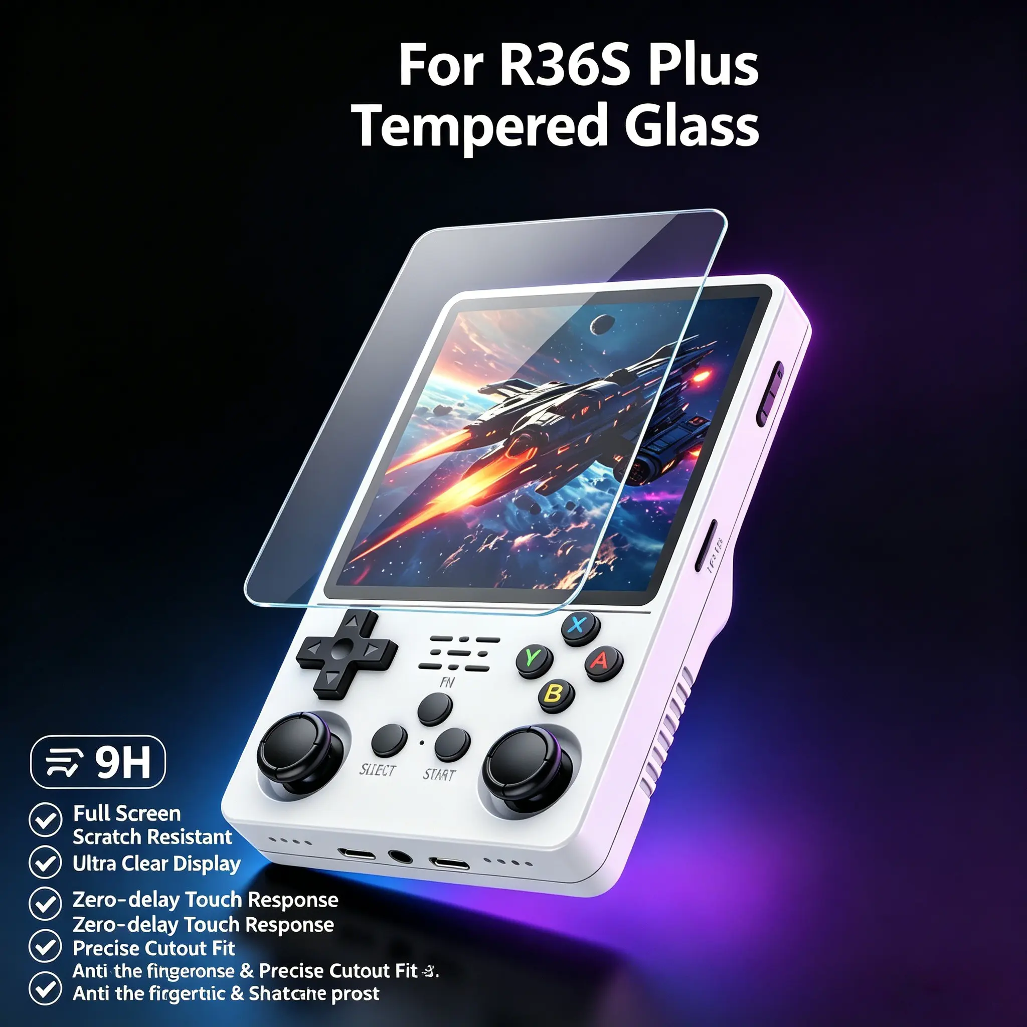 High-Quality Full Screen Protector Accessories for R36s Plus Handheld Game Console, Anti-Fingerprint, Shockproof, Tempered Glass