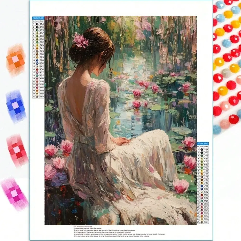1pc Monet's Daffodils and Woman Diamond Painting Kit, Size: 11.8*15.75 Inches, for Adults & Beginners, 5D DIY Full Drill Vinyl Round Diamonds Art, Home Wall Decor, Holiday Gift, Handicraft, Handmade Craft, Creative Puzzle with Relax