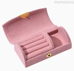 Flip Button Pearl Velvet Arched Jewelry Box, Curved Portable Storage Case for Women, Elegant Velvet Organizer for Earrings, Rings and Necklaces, Luxury Portable Jewelry Display Box for Home Storage, Travel Use and Daily Jewelry Arrangement