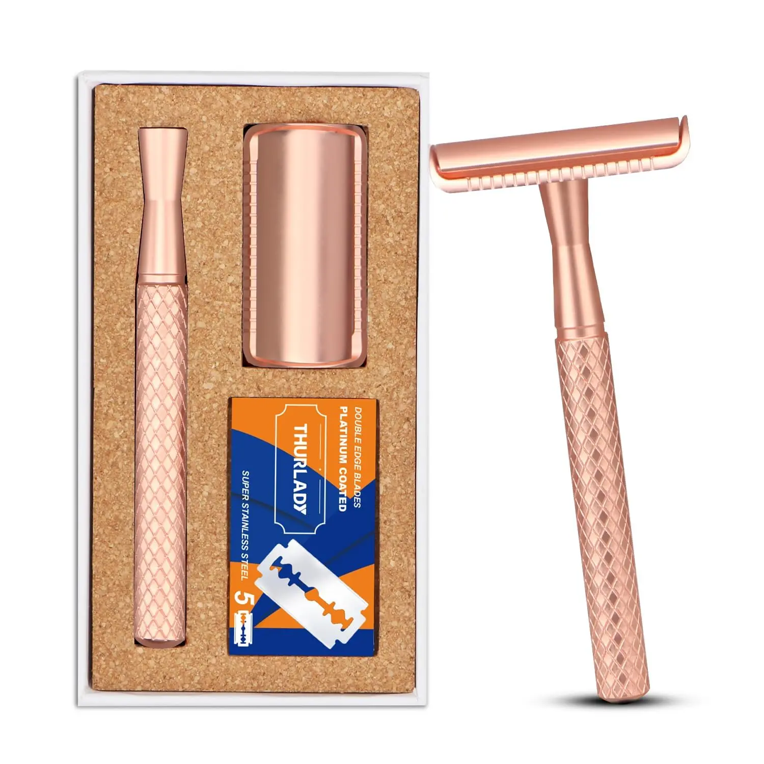 Rose Gold Safety Razor, Single Blade Razors for Women, Reusable Metal Razor, with 5 Stainless Steel Double Edge Blades, Sustainable Plastic Free Zero Waste Shaving
